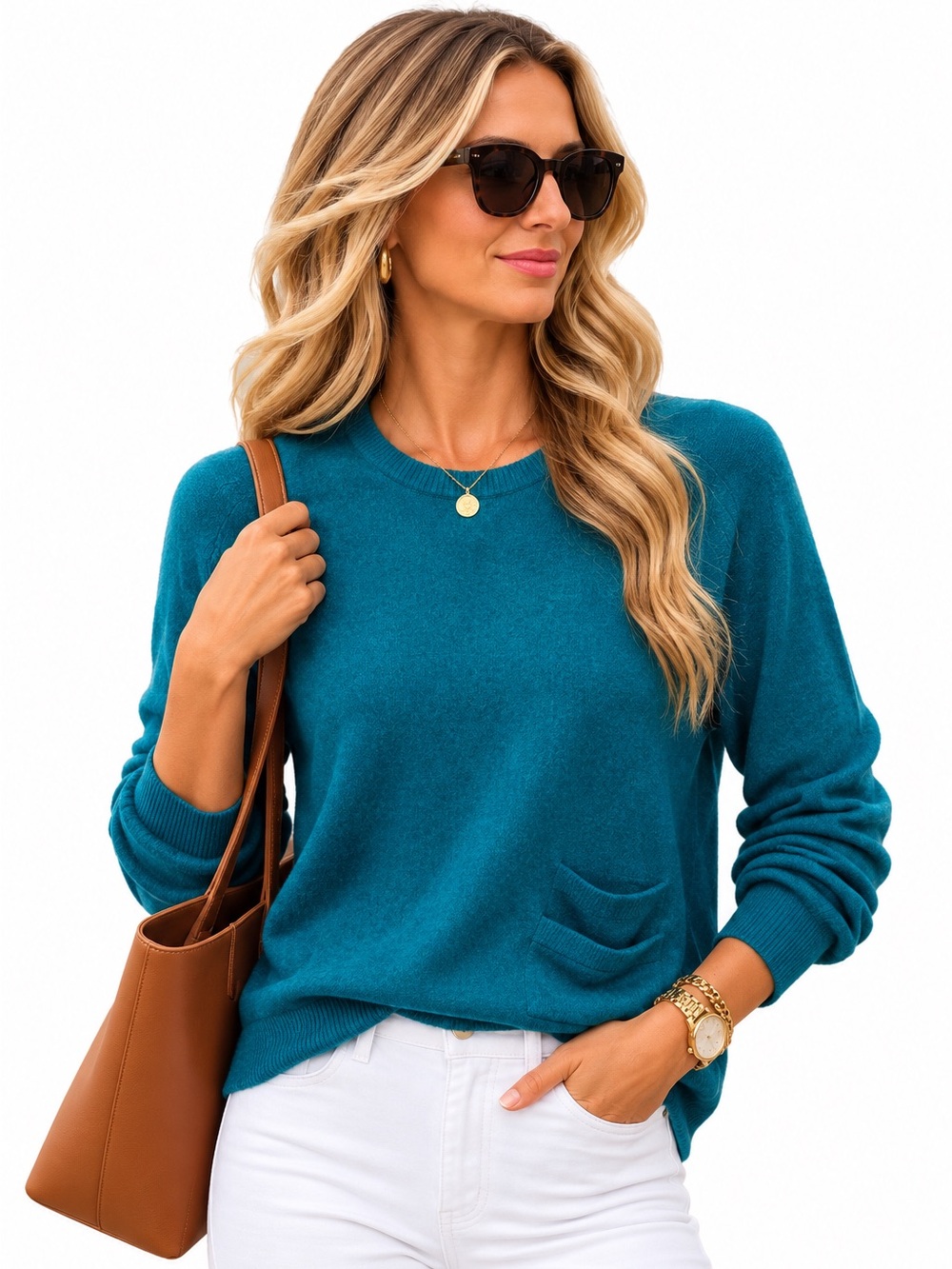 Theory Teal Crewneck Minimalist Preppy Costal Chic Sweater Wool/Cashmere blend S